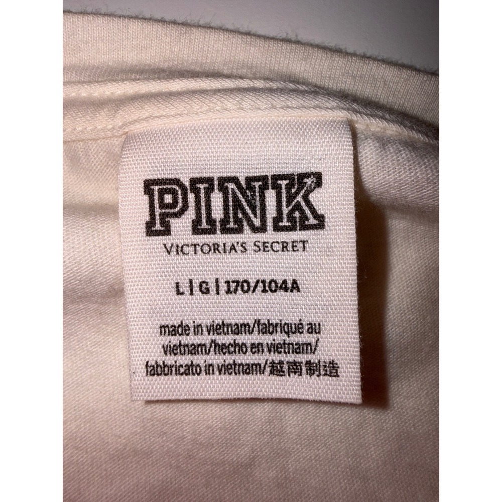 Victoria's Secret PINK Lace Up Long Sleeve T-Shirt Cream Logo Graphic Large - Picture 3 of 7